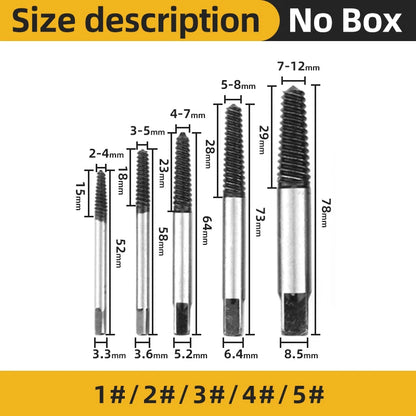 TOOLEYE 5/6Pcs Screw Extractor Drill Bit Set Damaged Screws Remover Extractor Woodworking Tools Broken Bolt Water Pipe Extractor