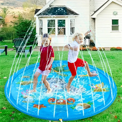 Estera inflable contra salpicaduras de delfines azules de 100 cm: estera duradera para juegos al aire libre a prueba de salpicaduras de PVC con divertido sistema de pulverización de agua, ideal para césped