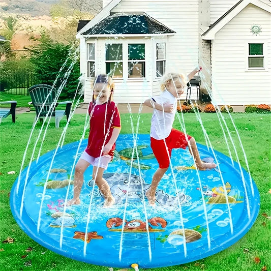 Estera inflable contra salpicaduras de delfines azules de 100 cm: estera duradera para juegos al aire libre a prueba de salpicaduras de PVC con divertido sistema de pulverización de agua, ideal para césped