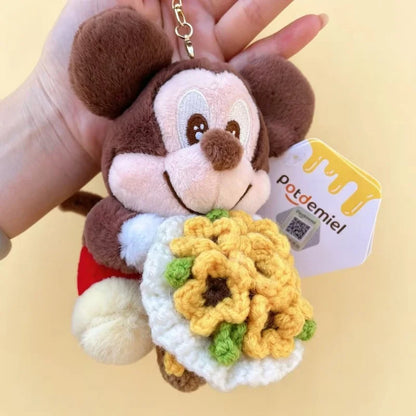 Muñecos de Peluche Clásicos de Anime, Mickey Mouse con Flores de Ganchillo, Llaveros, Pequeños Colgantes, Regalos Perfectos
