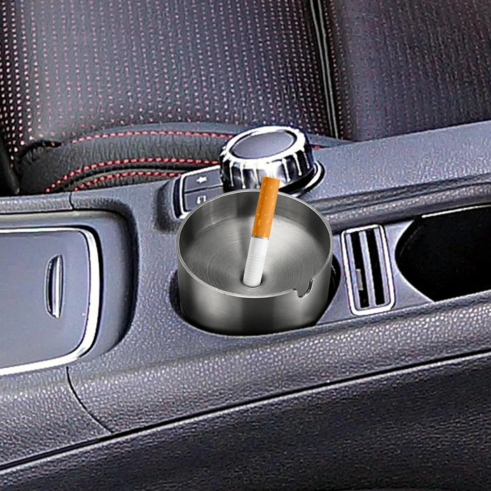 Portable Car Ashtray with Lid Stainless Steel Smokelss Ash Tray Detachable Windproof Ashtray for Auto Outdoor Mini Car Trash Can