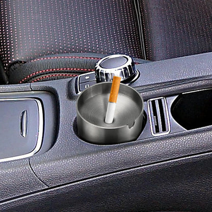 Portable Car Ashtray with Lid Stainless Steel Smokelss Ash Tray Detachable Windproof Ashtray for Auto Outdoor Mini Car Trash Can