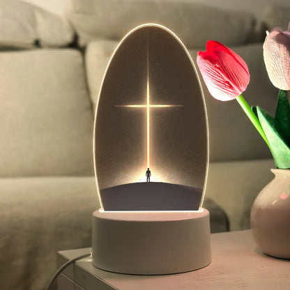 LED Acrylic Night Light with Radiant Cross Design for Bedside – Perfect Gift for Christian Households or Easter Celebrations