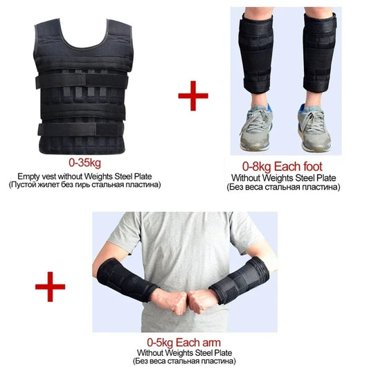 Nueva chaqueta de entrenamiento, equipo de gimnasio y Fitness, chaleco de peso de carga ajustable de 15/35KG, chaleco de entrenamiento para correr y boxeo, ropa de arena