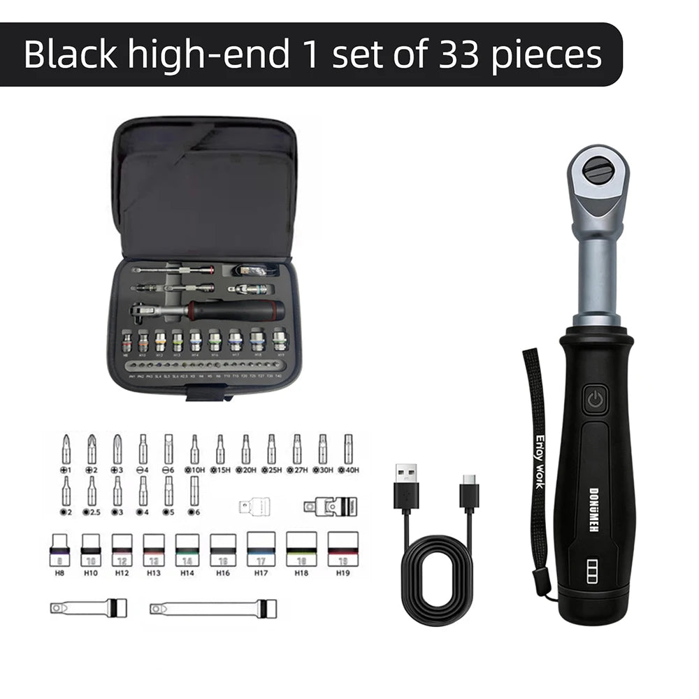USB-C Rechargeable Electric Ratchet Wrench 3.6V 320 RPM 1/4' 3/8' Bidirectional with LED Battery Indicator for DIY Repair Auto