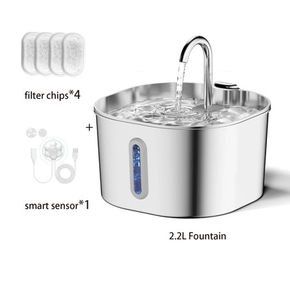 ZYFeeder 2.2L Automatic Stainless Steel Pet Water Fountain, Cat/Dog Drinking Bowl, Silent Water Dispenser with Window