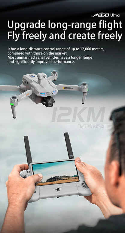 Nuevo Dron AE60 con GPS, Cámara HD Profesional 8K, Gimbal de 3 Ejes sin Escobillas, Evitación de Obstáculos, Pantalla Táctil, Lanzamiento Aéreo, FPV, Drones de Seguridad