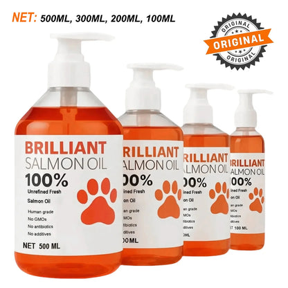 Aceite de Salmón de Grado Humano (500ml, 300ml, 200ml, 100ml) para Perros y Gatos Suplemento de Ácidos Grasos Omega 3 para una Salud y Nutrición Óptimas