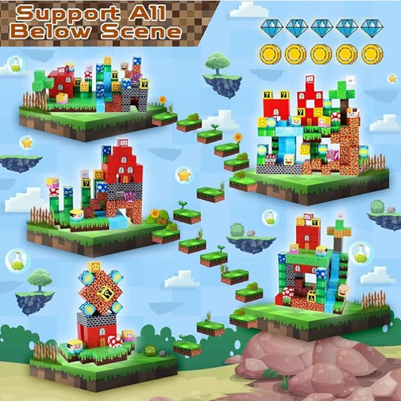 Juego de Bloques de Construcción Magnéticos Montessori STEM, Juguetes Educativos Sensoriales, Mundo de Mario, Niños y Niñas, Cubo Magnético DIY, Regalo