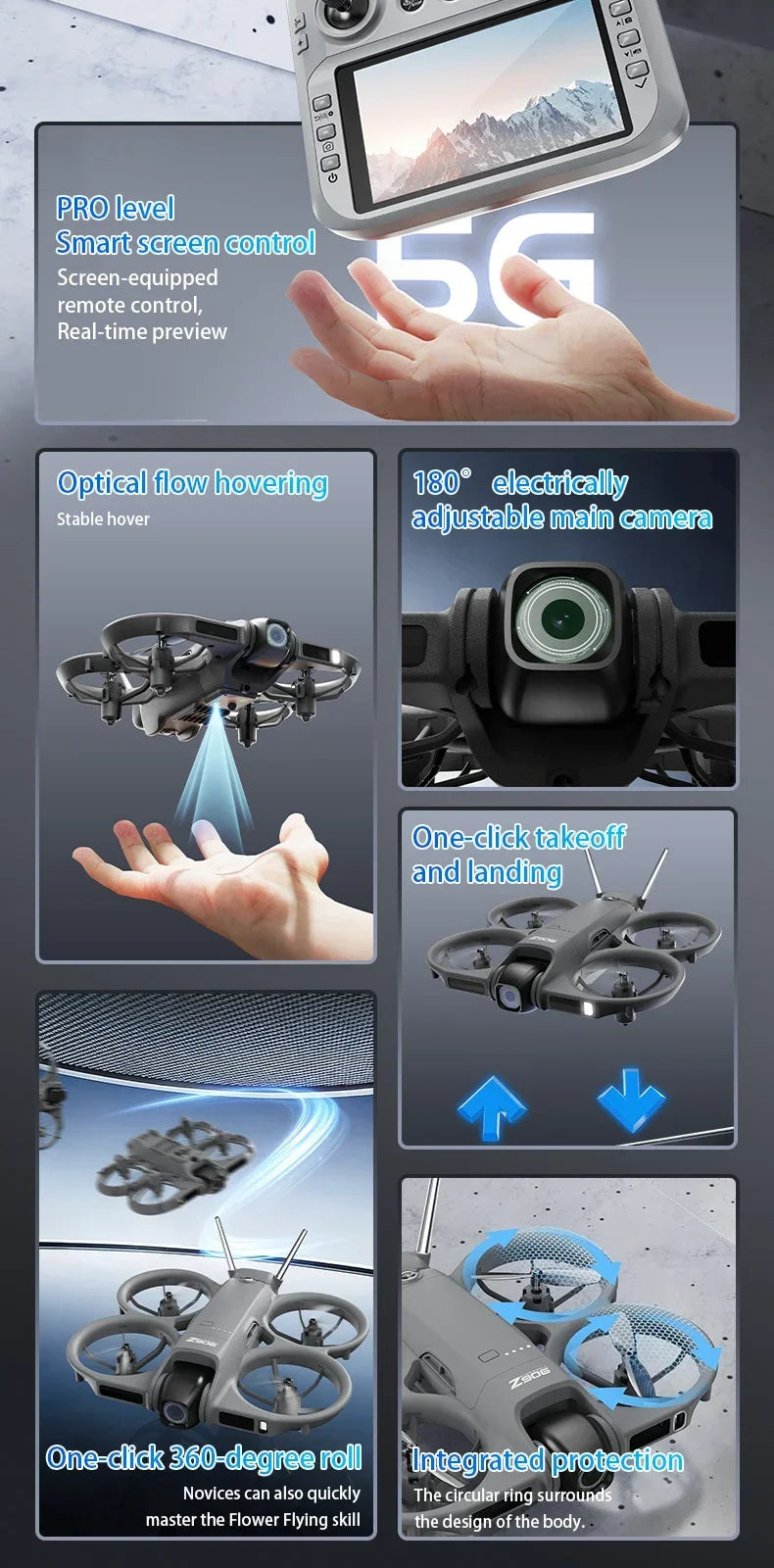 Dron Lenovo Z906 con Cámara Aérea 8K HD, Inteligente, con Sistema Anticolisión, Control Remoto con Pantalla Grande, Plegable, Motor sin Escobillas, GPS