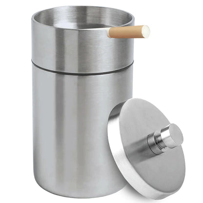 Portable Car Ashtray with Lid Stainless Steel Smokelss Ash Tray Detachable Windproof Ashtray for Auto Outdoor Mini Car Trash Can