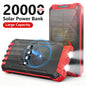 20000mAh Portable Solar Power Bank with Dual LED Lights, 4 Built-in Cables, and Fast Charging for iPhone, Android Phones, and AirPods