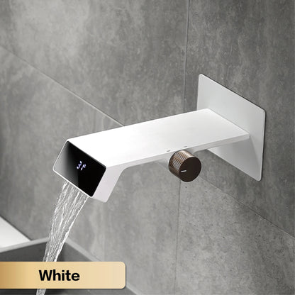 Luxury gun gray brass bathroom faucet LED digital display design, hot and cold water in wall type single handle basin faucet