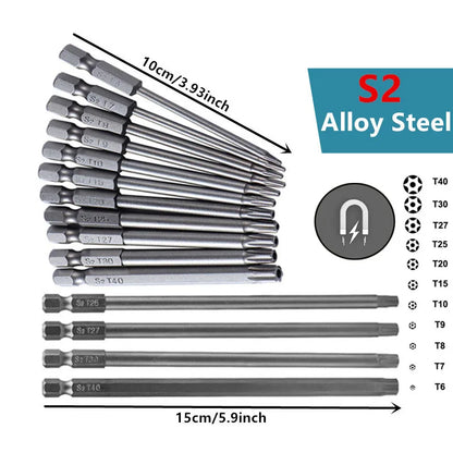 8/11Pcs S2 Torx Screwdriver Bit Set With Bag 1/4'' Shank Hex Wind Drill Head 100mm 150mm Screw Wrench Magnetic Star Hand Tool