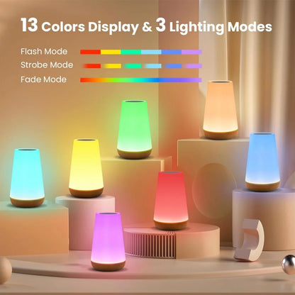 USB Rechargeable Dimmable Touch Lamp, Portable Table Bedside Night Light for Bedroom, 13 RGB Colors Night Lights for Baby and Kids