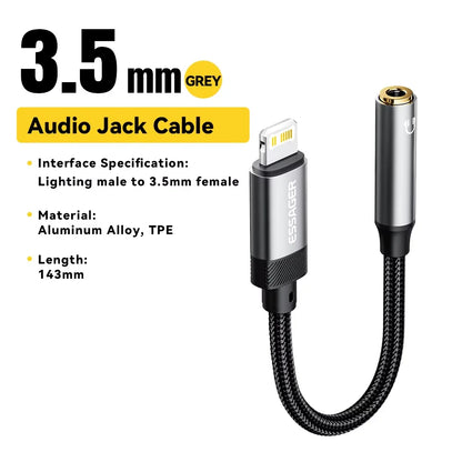 Essager Lighting to 3.5mm Jack Audio Adapter Headphone Aux Cable USB Type C to 3.5 Adapter OTG Type C For iPhone Xiaomi OnePlus