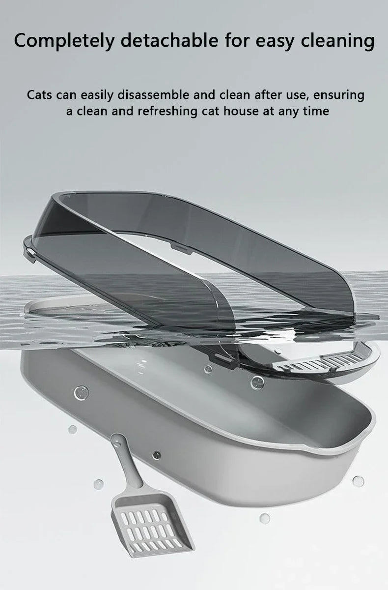 Semi-Enclosed Cat Litter Box Splashproof Kitten Toilet Tray Pet Cleaning Basin with High Sides for Indoor Use