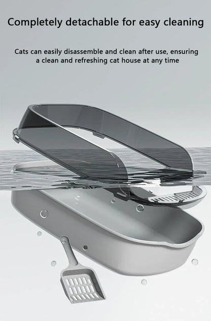 Semi-Enclosed Cat Litter Box Splashproof Kitten Toilet Tray Pet Cleaning Basin with High Sides for Indoor Use