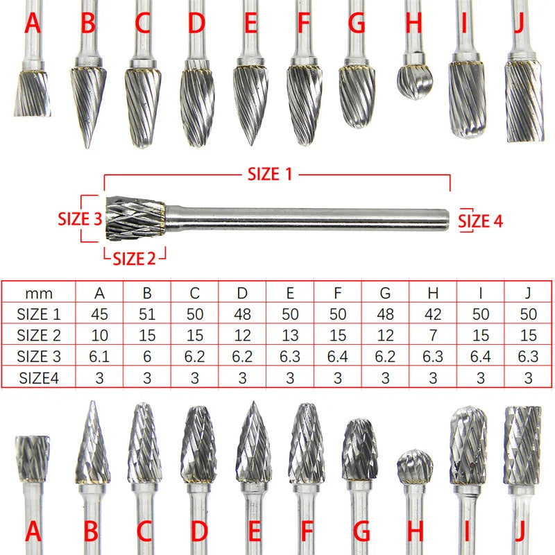 High-speed Steel Rotary Burr Carving Burr Bits Double Diamond Cut Dremel Tools for Wood Stone Carving Steel Metal Working