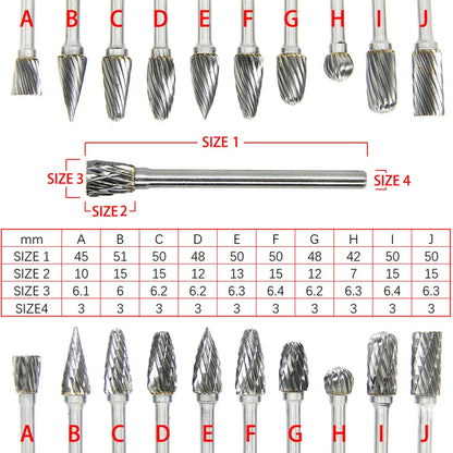 High-speed Steel Rotary Burr Carving Burr Bits Double Diamond Cut Dremel Tools for Wood Stone Carving Steel Metal Working