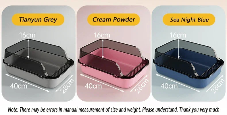 Semi-Enclosed Cat Litter Box Splashproof Kitten Toilet Tray Pet Cleaning Basin with High Sides for Indoor Use