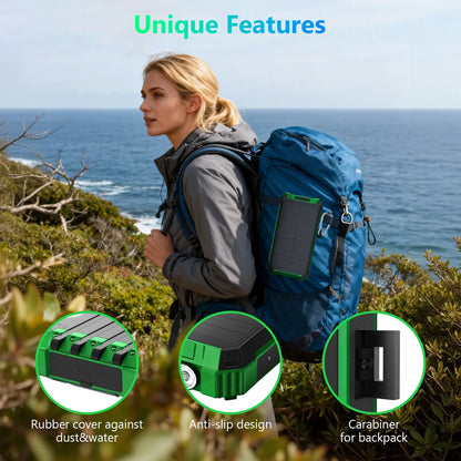 20000mAh Portable Solar Power Bank with Dual LED Lights, 4 Built-in Cables, and Fast Charging for iPhone, Android Phones, and AirPods