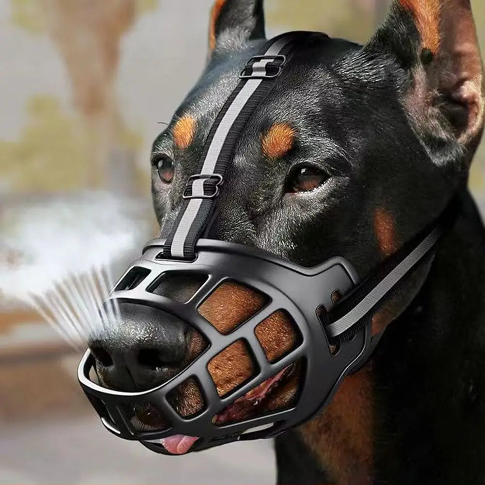 Adjustable Anti-Bite Dog Muzzle with Reflective Strip, Breathable Plastic, Allows Drinking Water