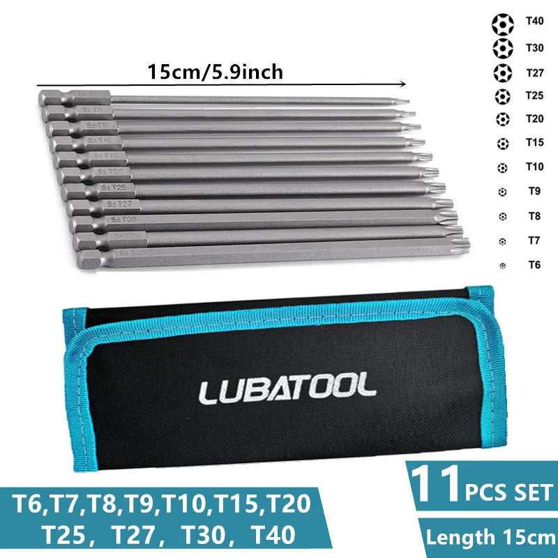 8/11Pcs S2 Torx Screwdriver Bit Set With Bag 1/4'' Shank Hex Wind Drill Head 100mm 150mm Screw Wrench Magnetic Star Hand Tool
