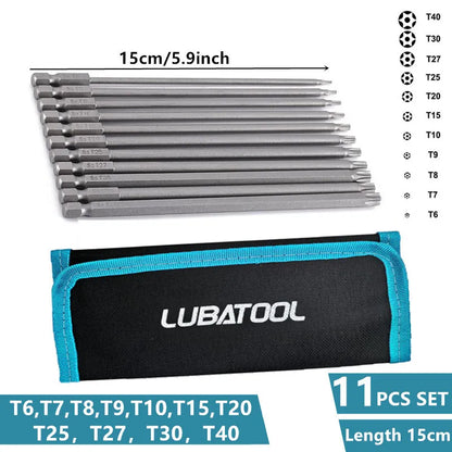 8/11Pcs S2 Torx Screwdriver Bit Set With Bag 1/4'' Shank Hex Wind Drill Head 100mm 150mm Screw Wrench Magnetic Star Hand Tool