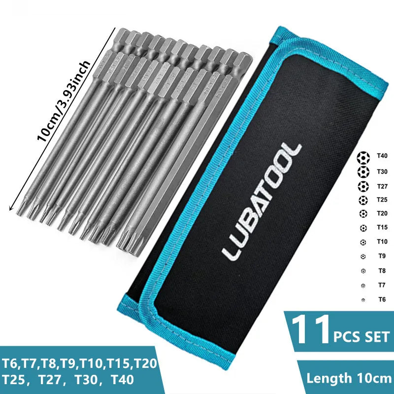 8/11Pcs S2 Torx Screwdriver Bit Set With Bag 1/4'' Shank Hex Wind Drill Head 100mm 150mm Screw Wrench Magnetic Star Hand Tool