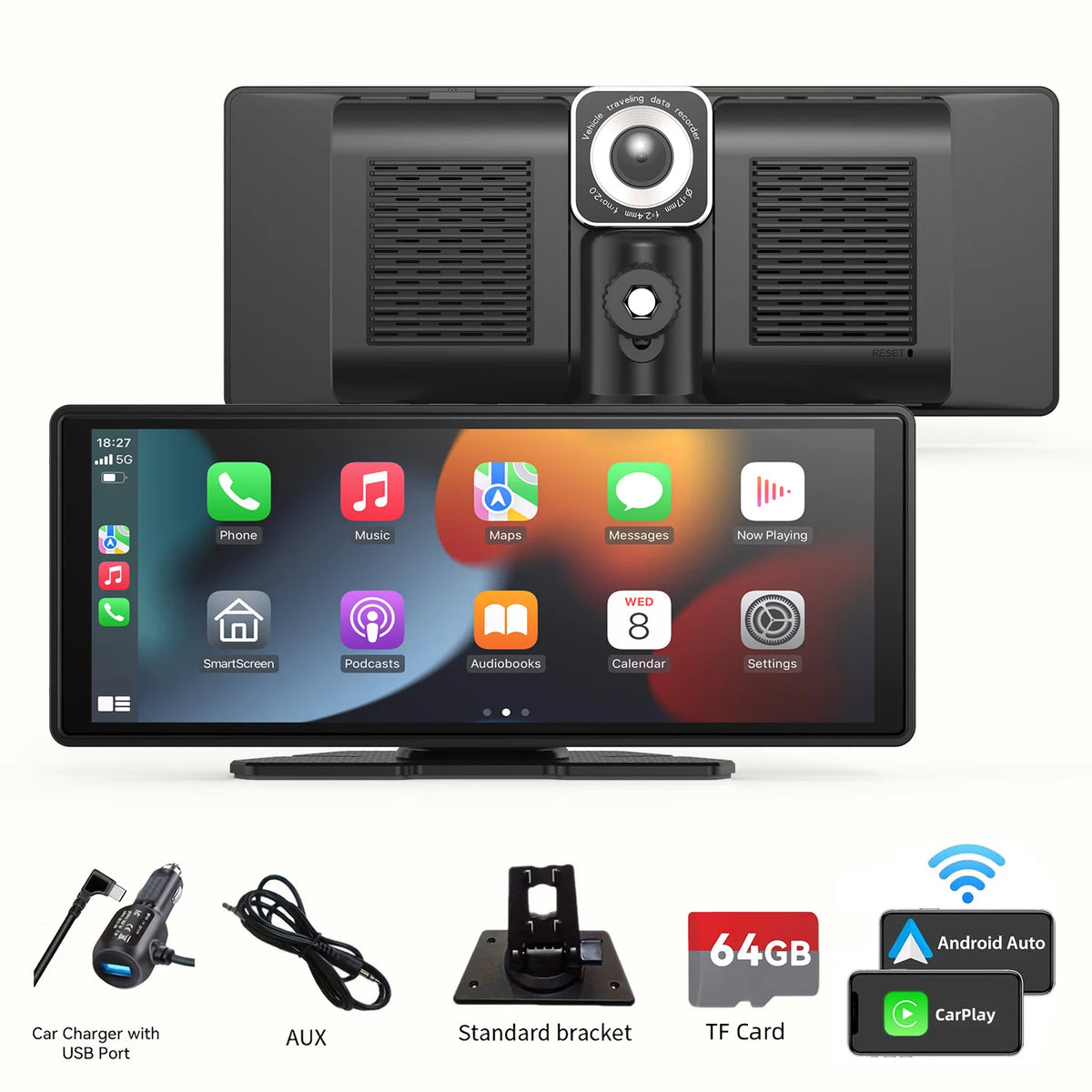 Universal Portable CarPlay Car Screen, Car Radio Multimedia WiFi Video Player, Wireless CarPlay Display for Apple or Android