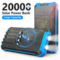 20000mAh Portable Solar Power Bank with Dual LED Lights, 4 Built-in Cables, and Fast Charging for iPhone, Android Phones, and AirPods