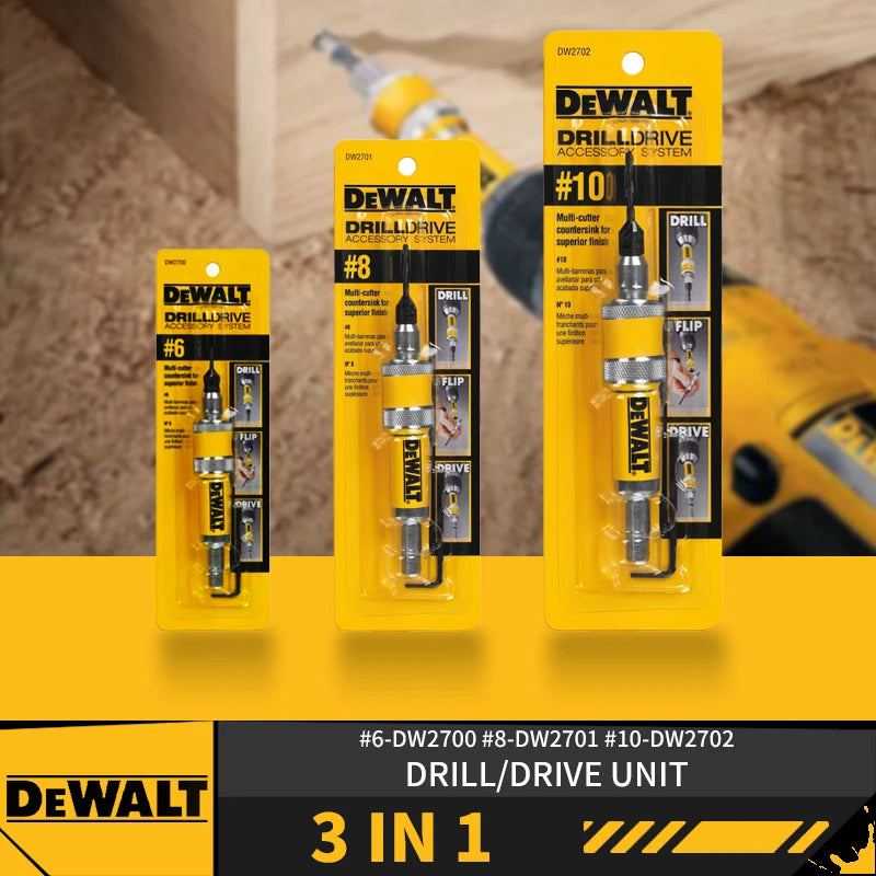 DEWALT Drill Flip Drive Complete Unit #6 #8 #10 DW2700 DW2701 DW2702 2 in 1 Countersink Wood Drill Bits