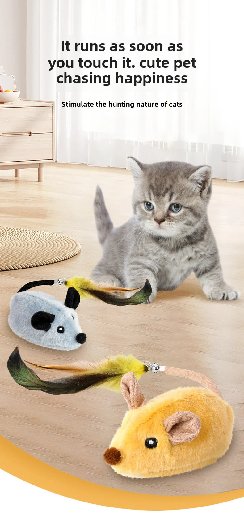 Automatic Sensing Moving Mouse Interactive Cat Toys Electronic Remote Squeaky Cat Toy For Kitten USB Rechargeable Pet Plush Toy