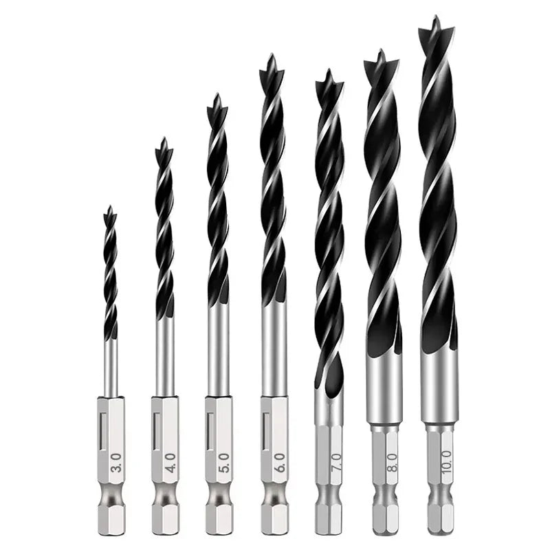 3/5/7PCS 3/4/5/6/7/8/10mm 1/4 Hexagonal Handle Three Pointed Woodworking Drill Bit Set Woodworking Hole Reaming Power Tool