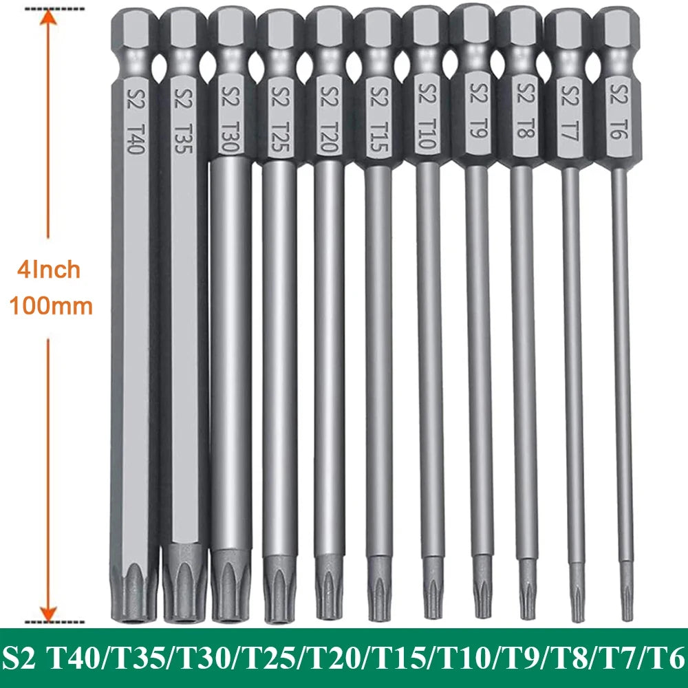 11 PCS T6-T40 Torx Security Bit Set S2 Steel Magnetic Star Screwdriver Set for Shark Vacuum 50/100mm