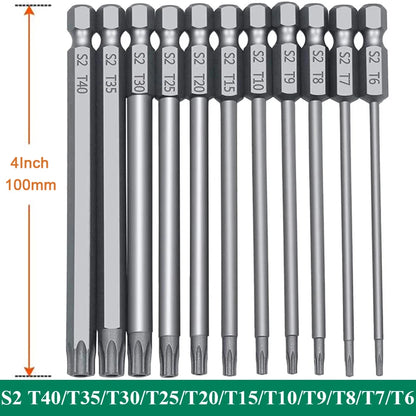 11 PCS T6-T40 Torx Security Bit Set S2 Steel Magnetic Star Screwdriver Set for Shark Vacuum 50/100mm