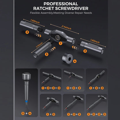 74 in1 Ratchet Screwdriver Set Detachable Ratchet T Handle Portable Repair Tool Kit for Furniture Computer Bicycle Eyeglass DIY
