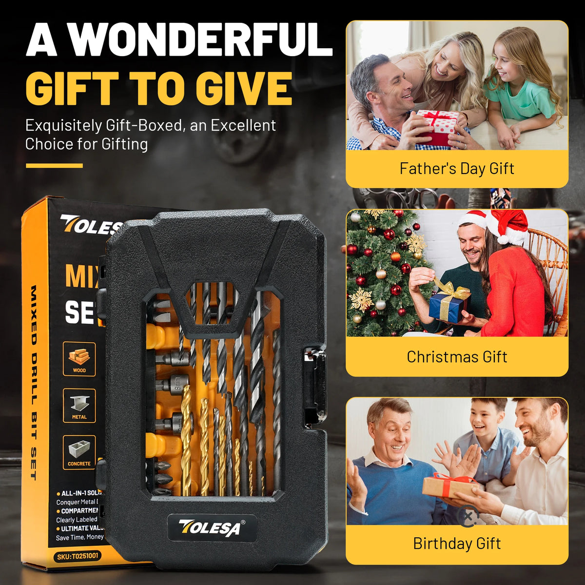 TOLESA 35PCS Drill Bit Set with Nut Driver Screwdriver Bit Countersink Bit, Drill Bit Kit for Metal Wood, Christmas Gift for Dad