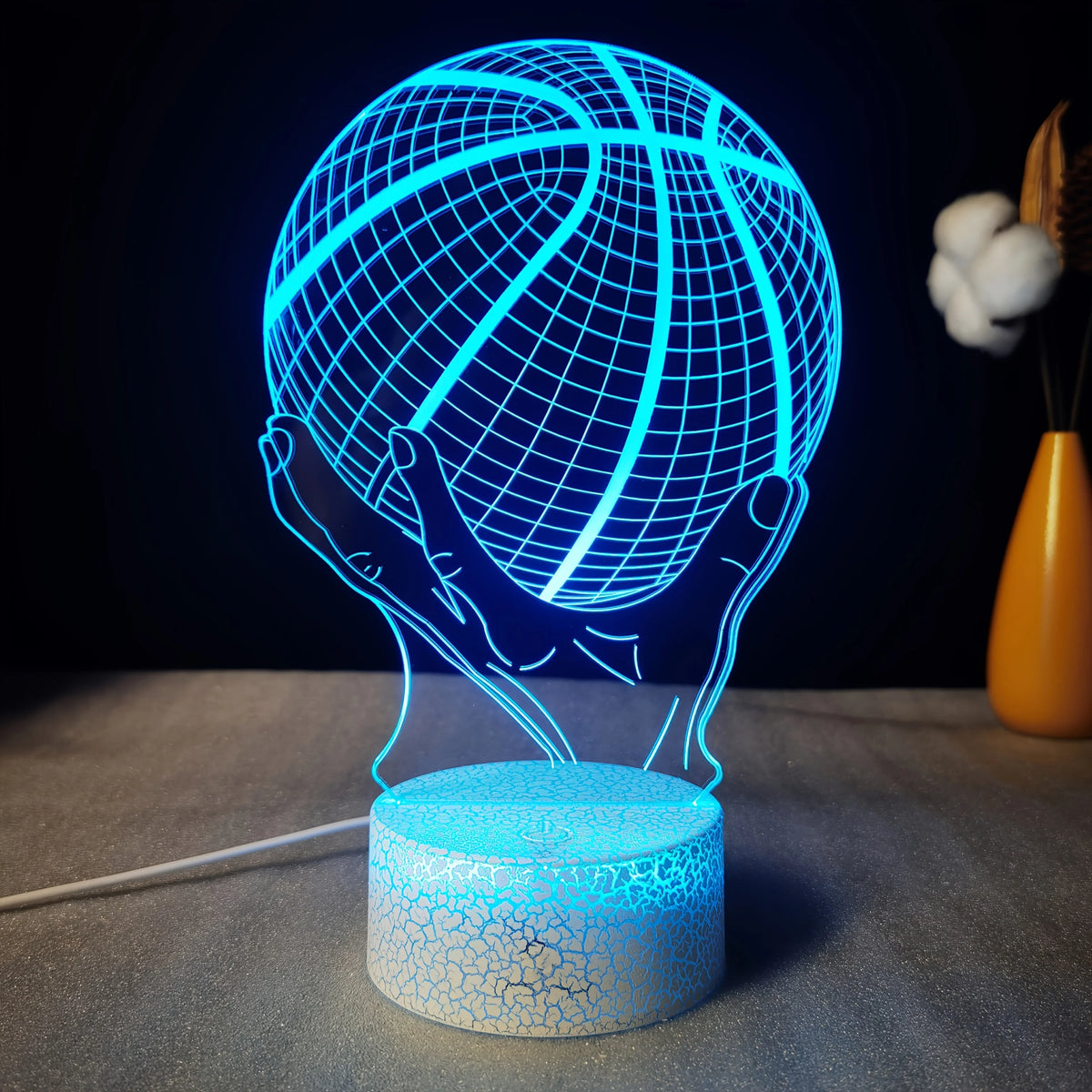 Handheld Basketball 3D LED Acrylic Night Light – Creative Gift, 7-Color Visual Crackle Effect, Desktop Decorative Lamp