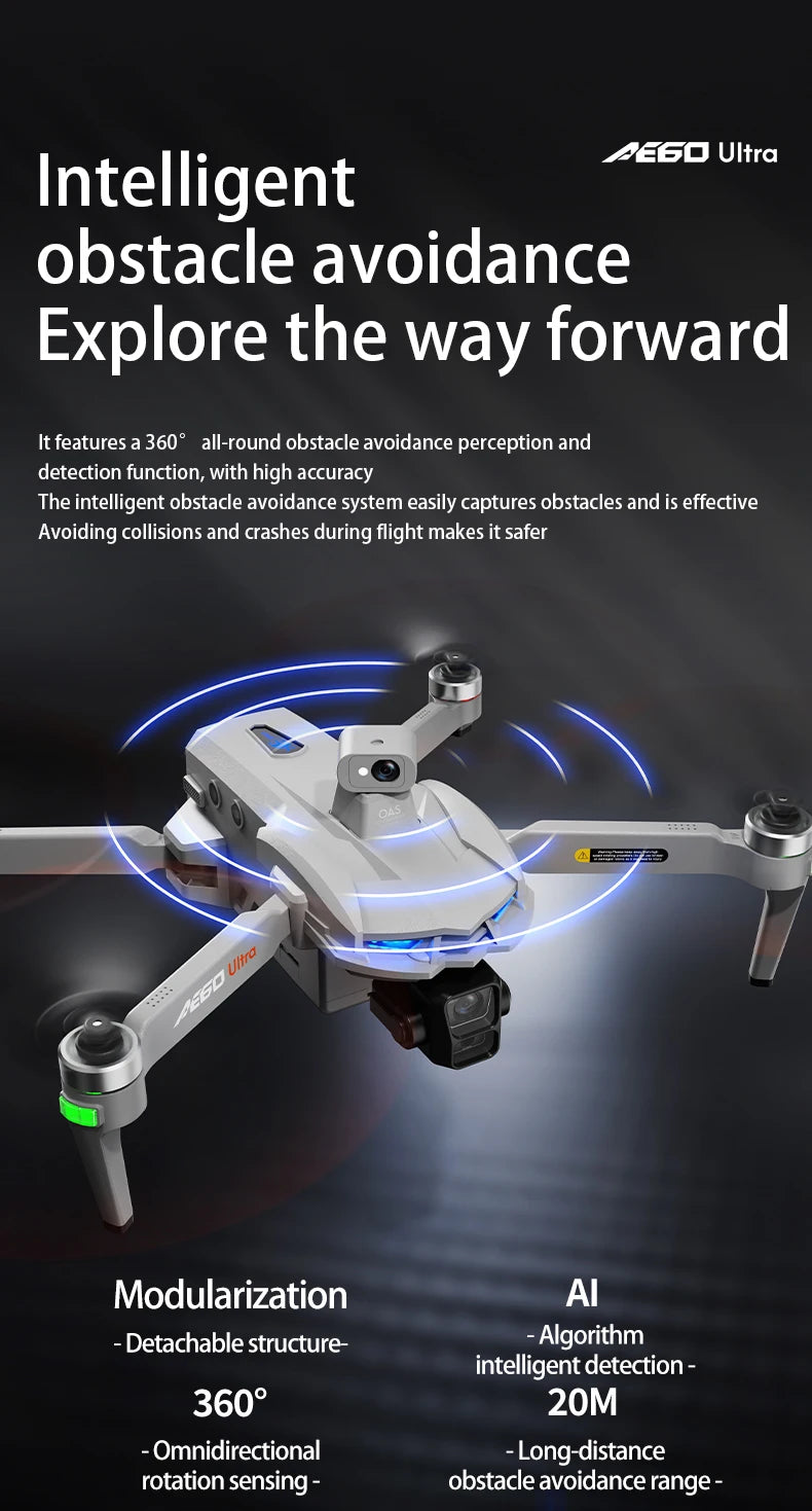 Nuevo Dron AE60 con GPS, Cámara HD Profesional 8K, Gimbal de 3 Ejes sin Escobillas, Evitación de Obstáculos, Pantalla Táctil, Lanzamiento Aéreo, FPV, Drones de Seguridad