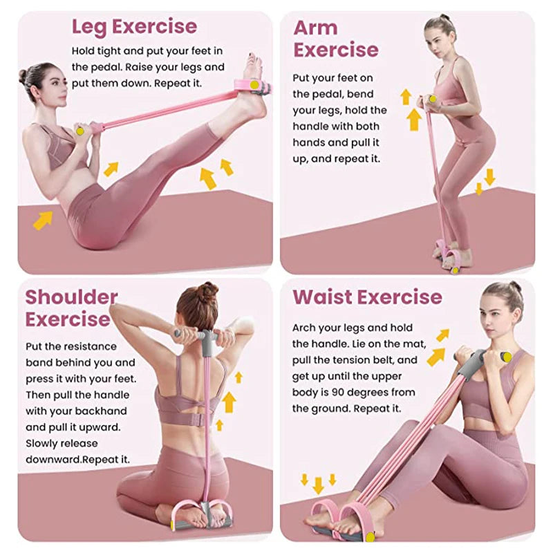 Resistance bands, 4-tube Yoga pedal puller, resistance band, elastic pull rope, fitness equipment for arm, waist, and abdomen training
