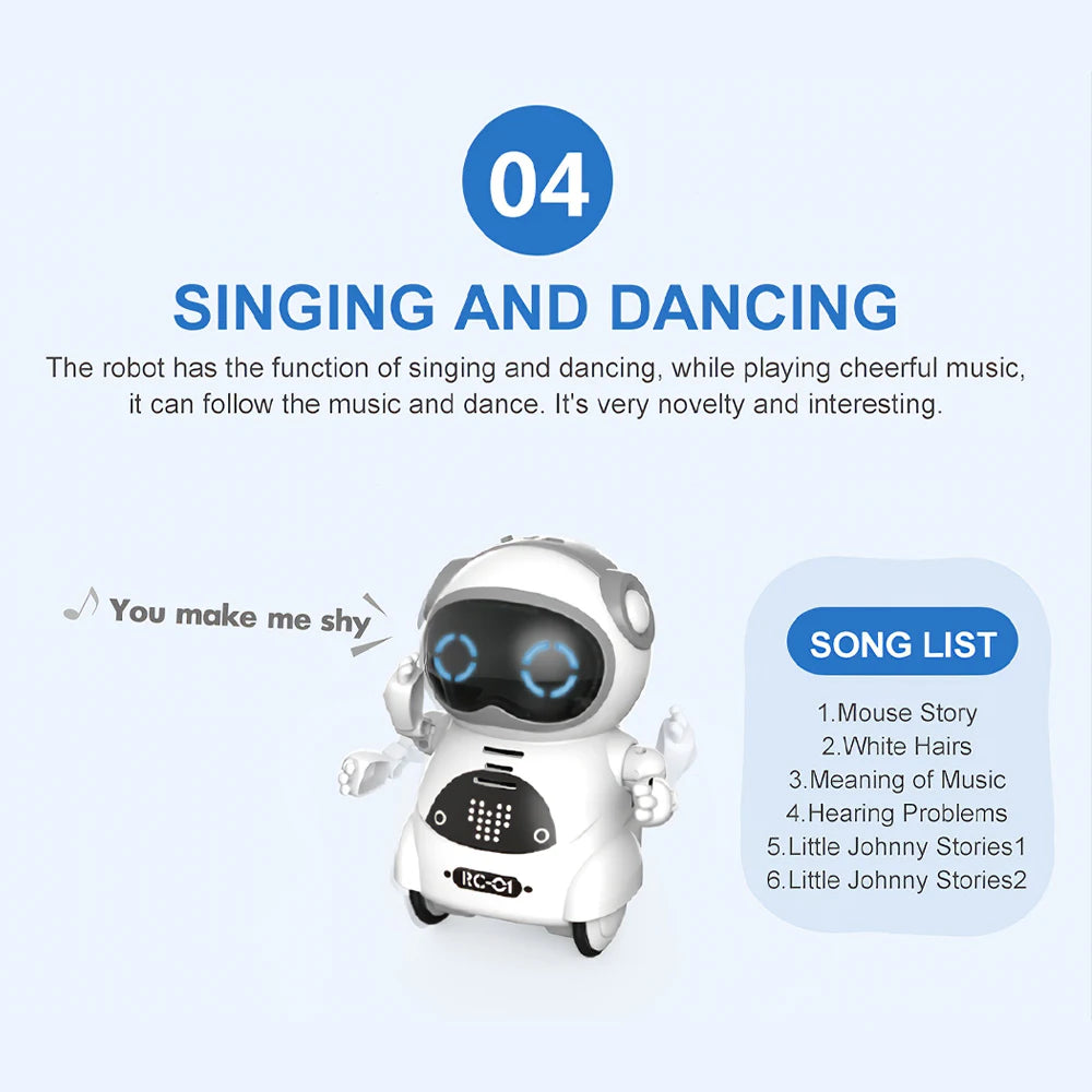 Robot Infantil Interactivo con Voz, Reconocimiento de Voz, Grabación, Canto, Baile y Cuentos, Mini Robot Inteligente de Juguete