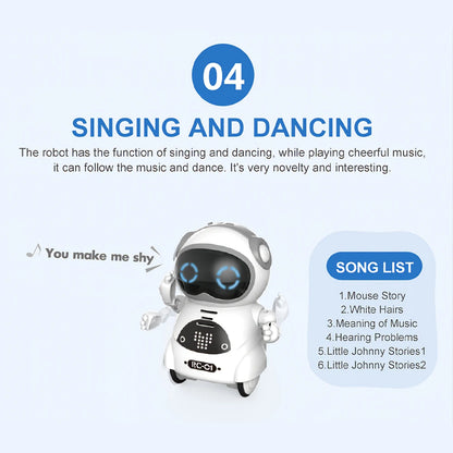 Robot Infantil Interactivo con Voz, Reconocimiento de Voz, Grabación, Canto, Baile y Cuentos, Mini Robot Inteligente de Juguete