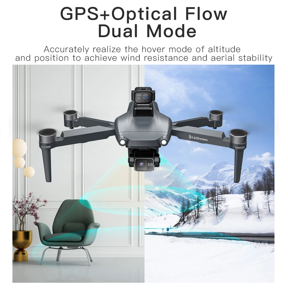 Dron GPS L600 PRO / PRO MAX Profesional 4K con Cámara Dual HD PTZ de 3 Ejes, Evitación de Obstáculos, Motor sin Escobillas, WIFI 5G, Dron de Seguridad
