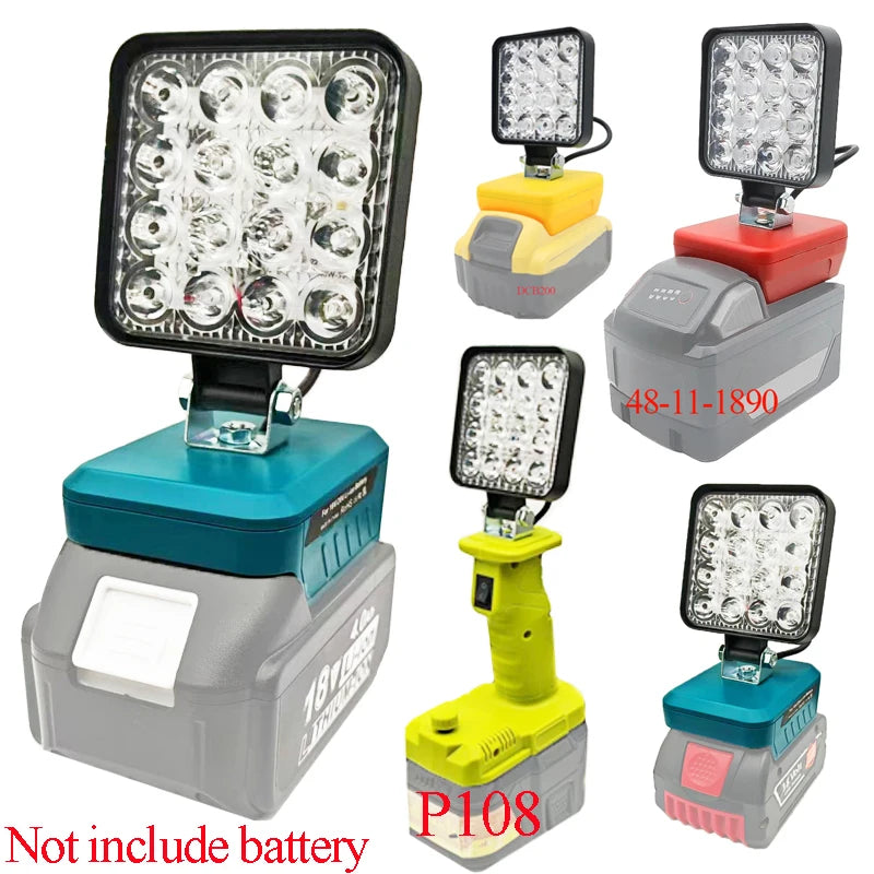 Piezas de herramientas eléctricas para Makita, DeWalt, Bosch, Milwaukee, Ryobi, linterna con batería de litio, luz de trabajo, lámpara de Camping