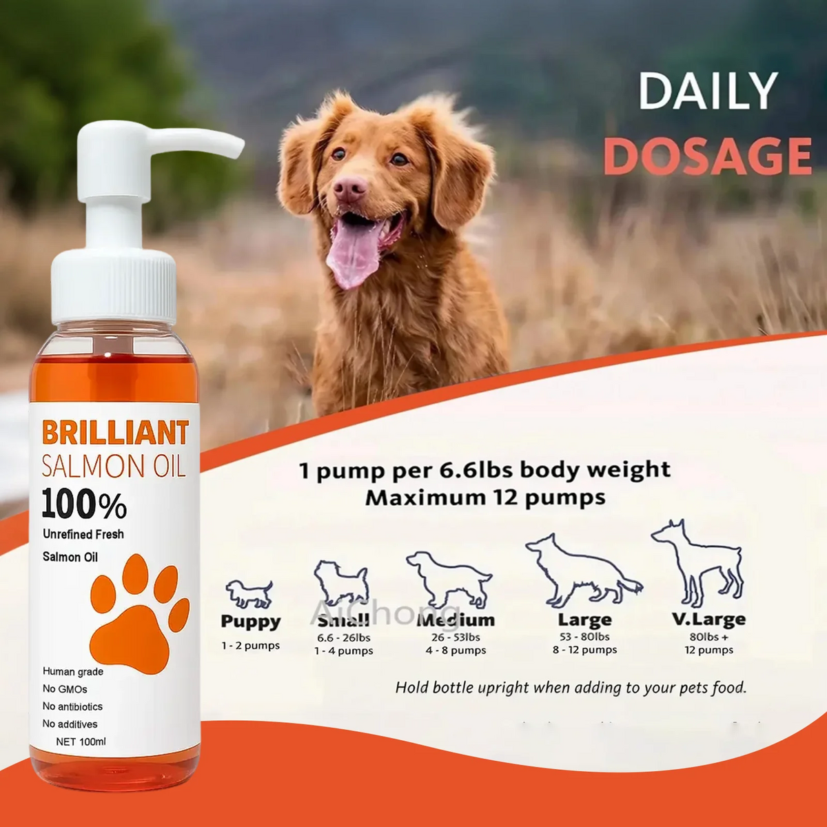 Aceite de Salmón de Grado Humano (500ml, 300ml, 200ml, 100ml) para Perros y Gatos Suplemento de Ácidos Grasos Omega 3 para una Salud y Nutrición Óptimas