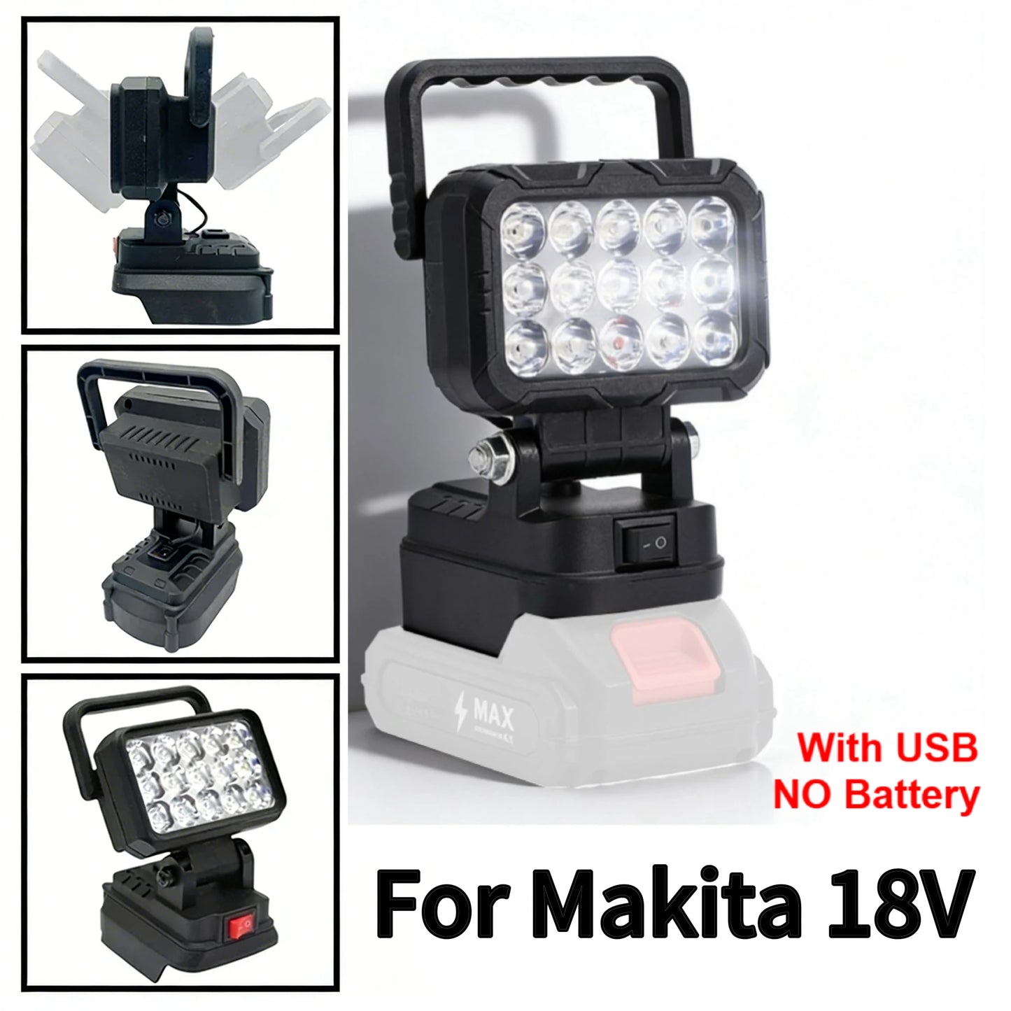 Luz de trabajo LED de 3 pulgadas para batería Makita de 18V/21V BL1830, foco para exteriores, lámpara de emergencia, accesorios para herramientas eléctricas