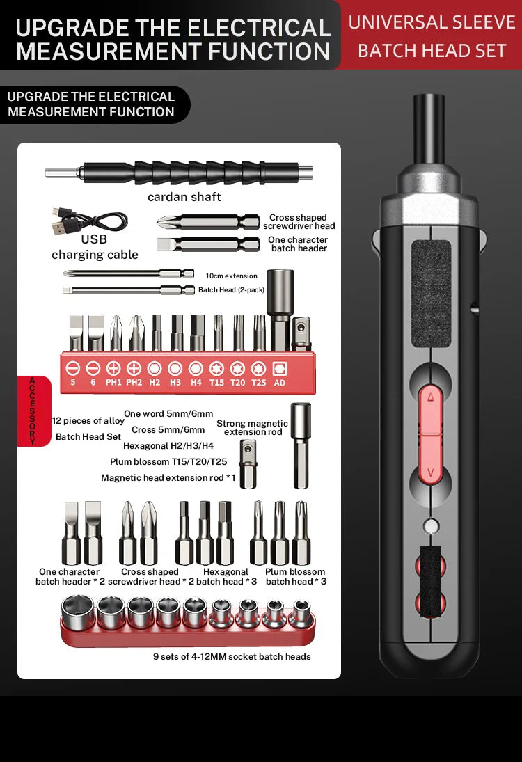 Cordless Electric Screwdriver, Rechargeable Power Screwdriver Set, Automatic Home Repair Tool Kit with USB Cable and LED Lights