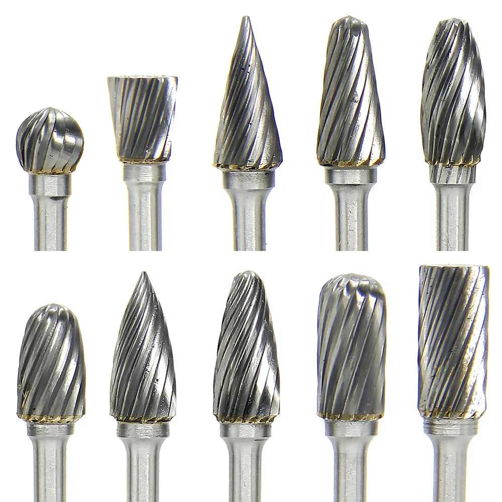 High-speed Steel Rotary Burr Carving Burr Bits Double Diamond Cut Dremel Tools for Wood Stone Carving Steel Metal Working
